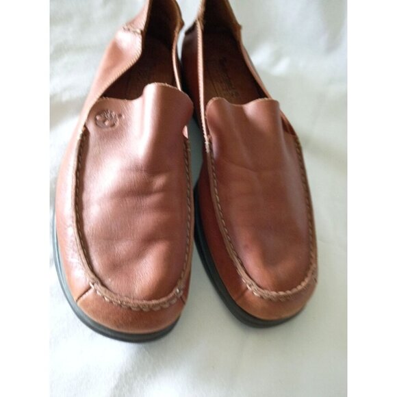 Timberland Sadie Brown Leather Loafers Women 7.5 Smart Comfort Shoes - Picture 1 of 13